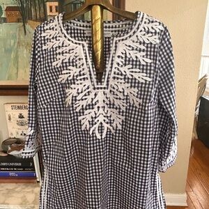Gretchen Scott Navy and White Gingham Tunic Top